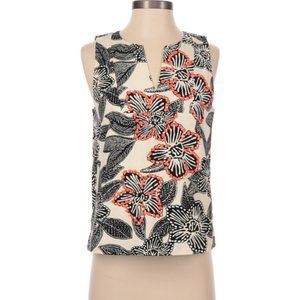 J. Crew Notched Shell Polynesian Tropical Floral Print Sleeveless Tunic Size 4
